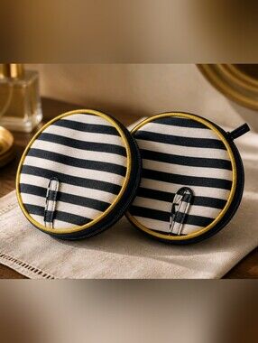 Set of 2 New Good-to-Go Striped Round Travel Pouch Bags Nautical 6.5" Blue White